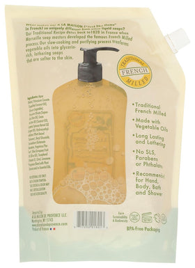 Close-up of A LA MAISON lemon pouch material and spout for spill-free refills