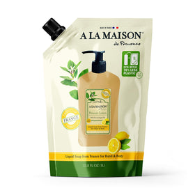 A LA MAISON lemon refill pouch front view showing volume and branding for easy storage
