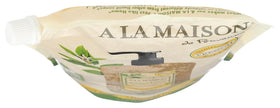 Size comparison of A LA MAISON lemon 1L pouch beside a standard pump bottle indicating value