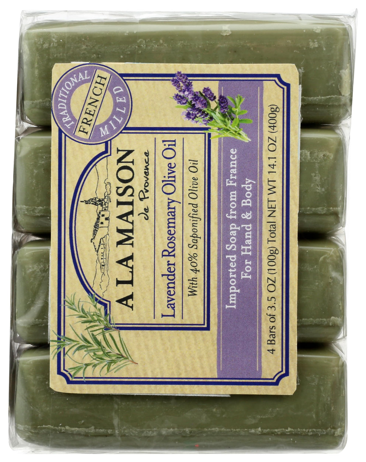 A LA MAISON in a bath setting conveying calming lavender-rosemary ambiance