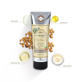 A LA MAISON pump dispensing lotion texture demonstrating smooth absorption benefit