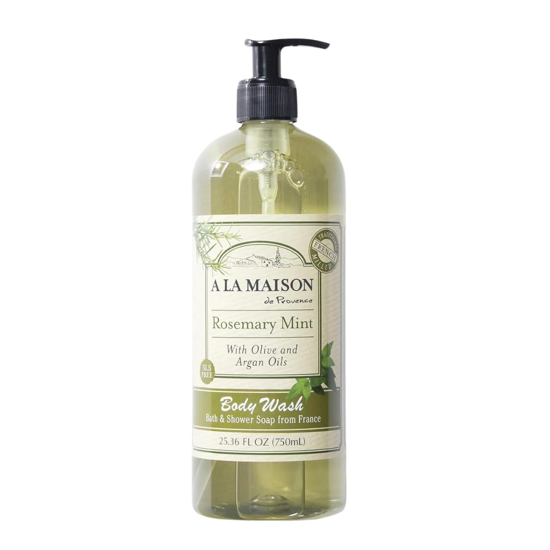 A LA MAISON front bottle showing large recyclable packaging and rosemary-mint fragrance benefit