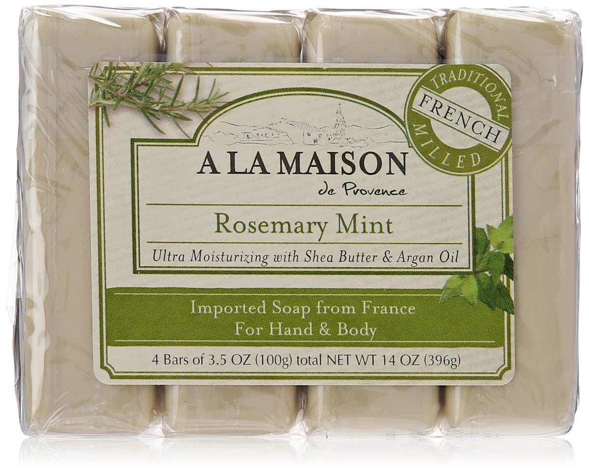 A LA MAISON front packaging showing four rosemary mint bars and value pack benefit