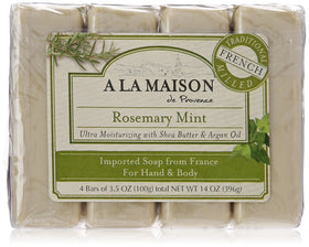 A LA MAISON front packaging showing four rosemary mint bars and value pack benefit