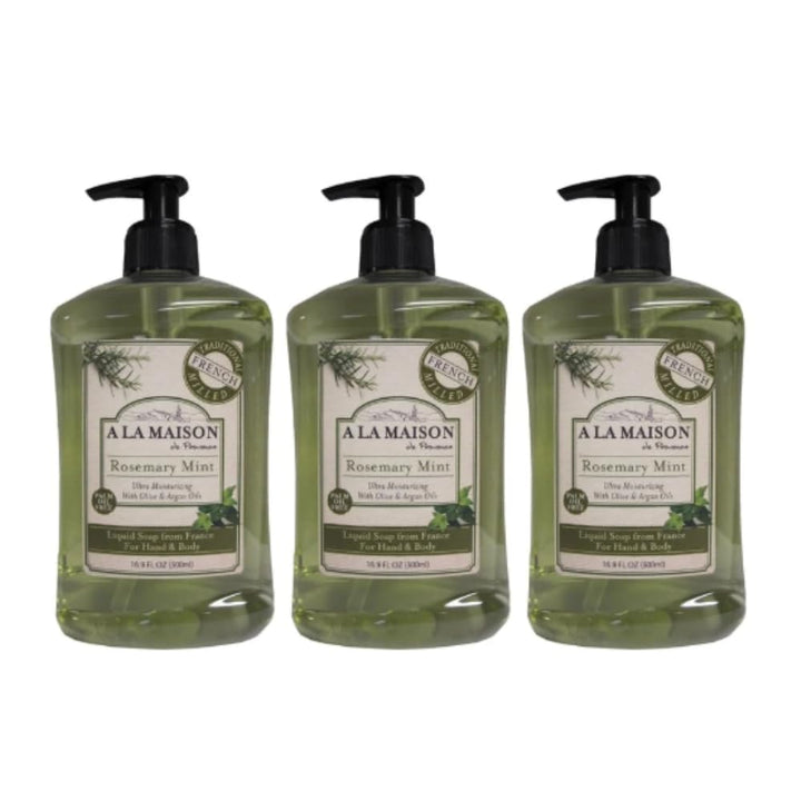 A LA MAISON front packaging showing three 16.9oz bottles and fresh scent