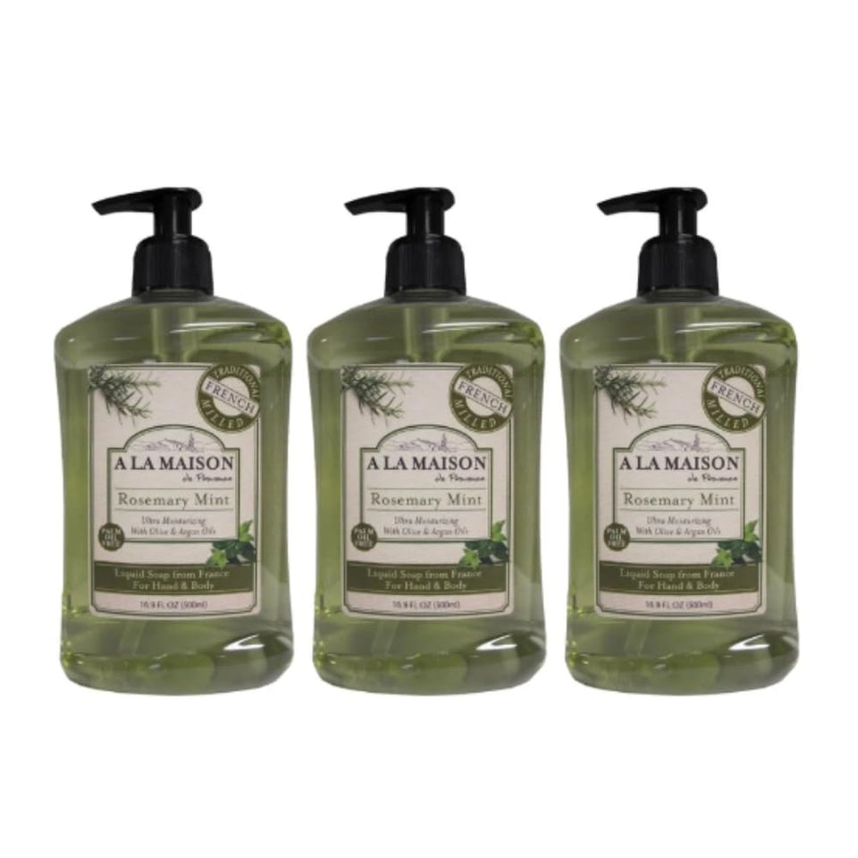 A LA MAISON front packaging showing three 16.9oz bottles and fresh scent