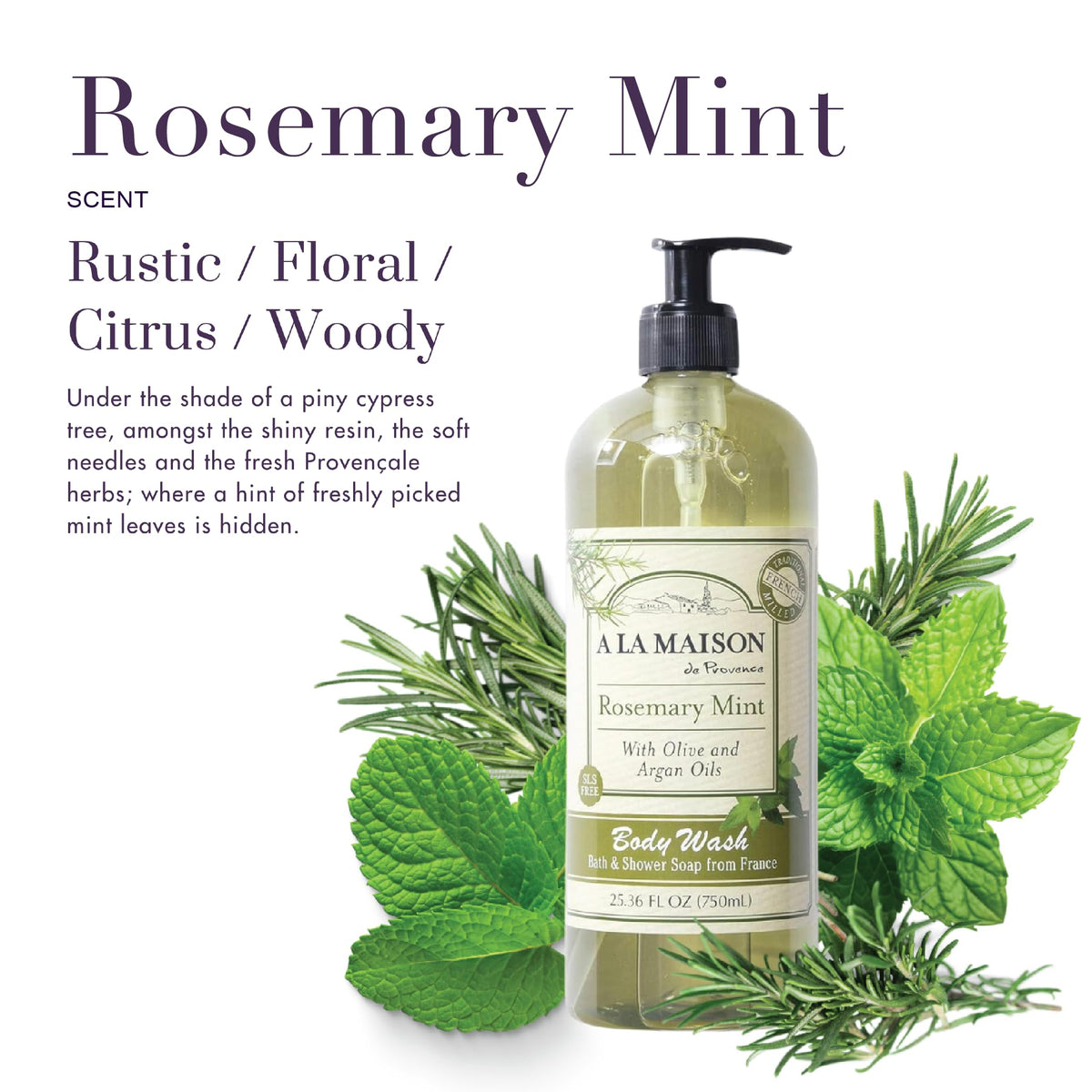 A LA MAISON pump dispensing body wash for easy one-handed use and reduced waste