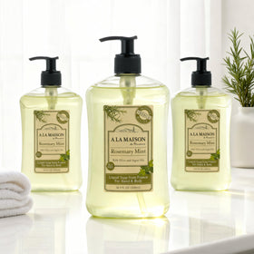 A LA MAISON pump dispensing soap at sink for convenient everyday use