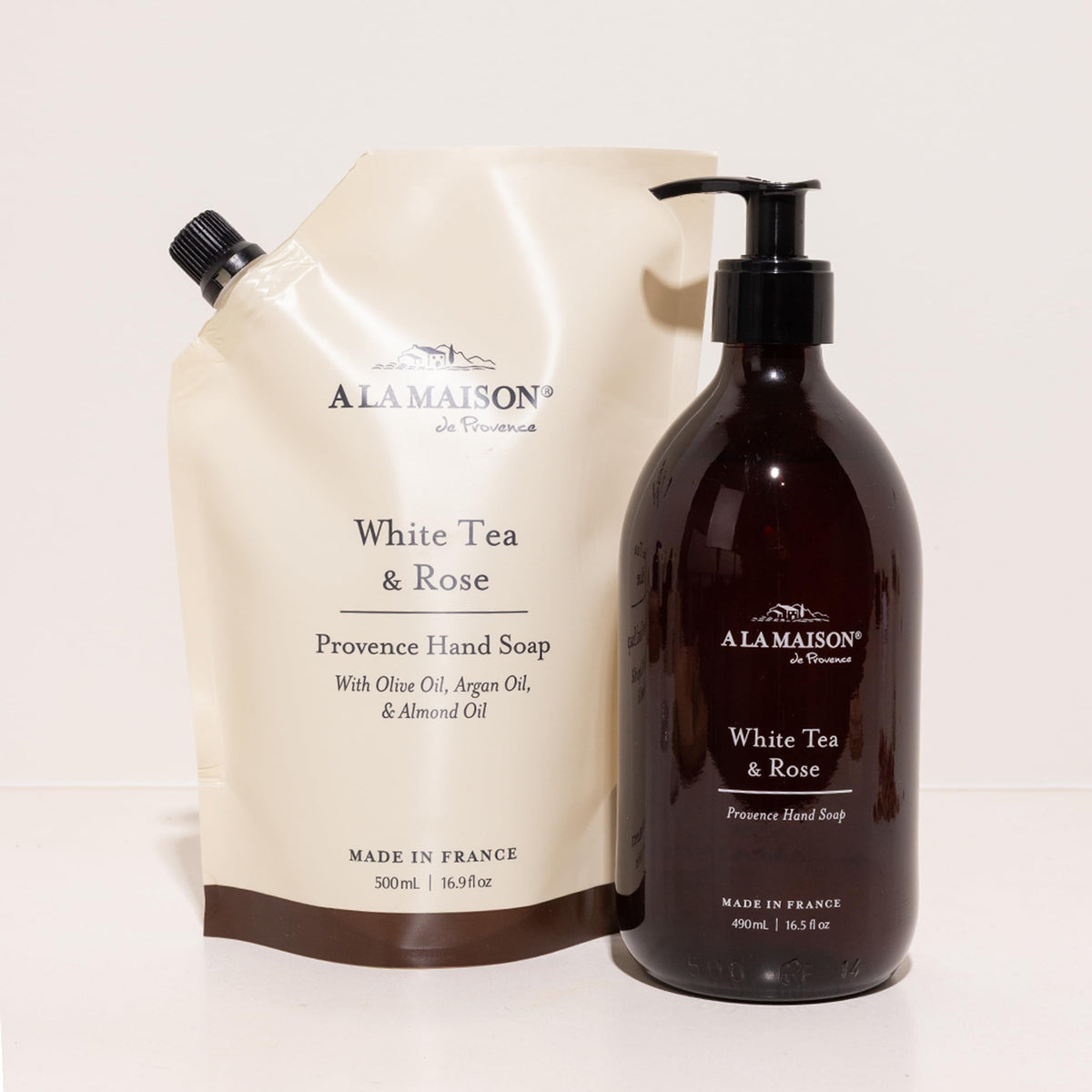 A LA MAISON recyclable pouch detail emphasizing reduced plastic waste