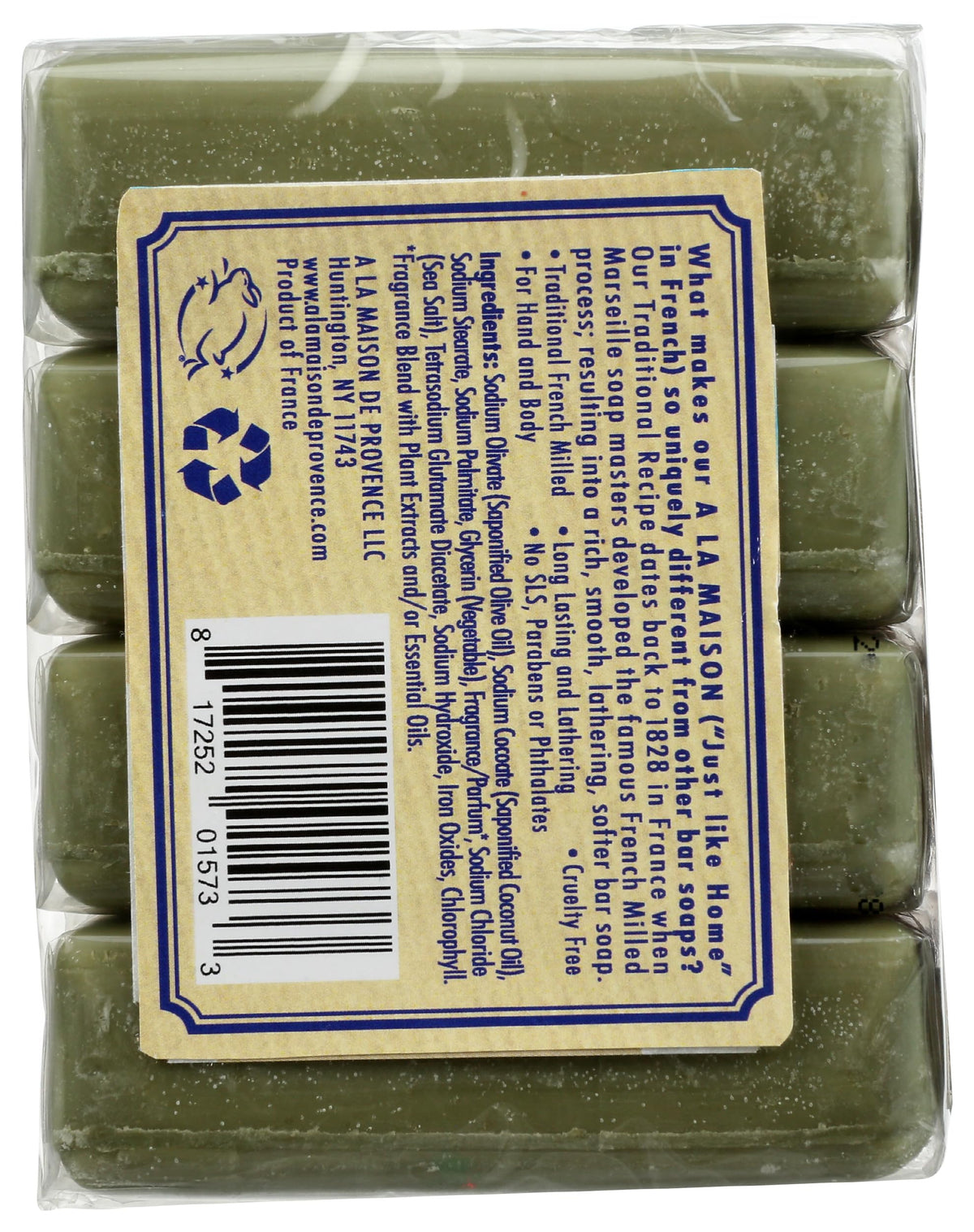 A LA MAISON wrapped bar label showing scent and weight information