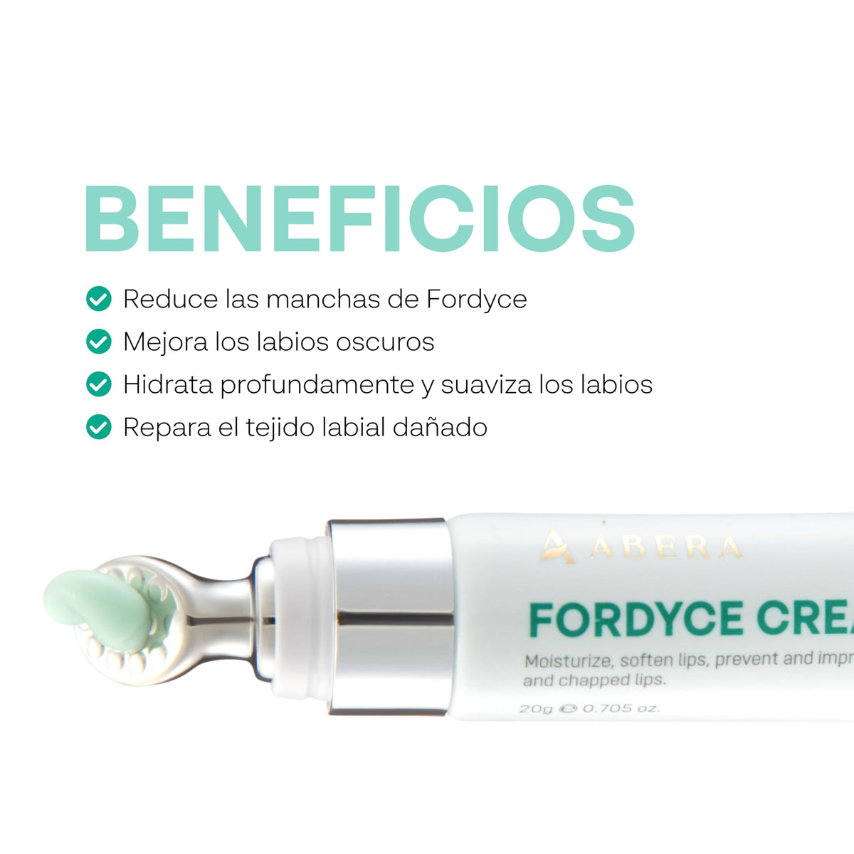ABERA cream applied to lips demonstrating targeted spot and hydration care