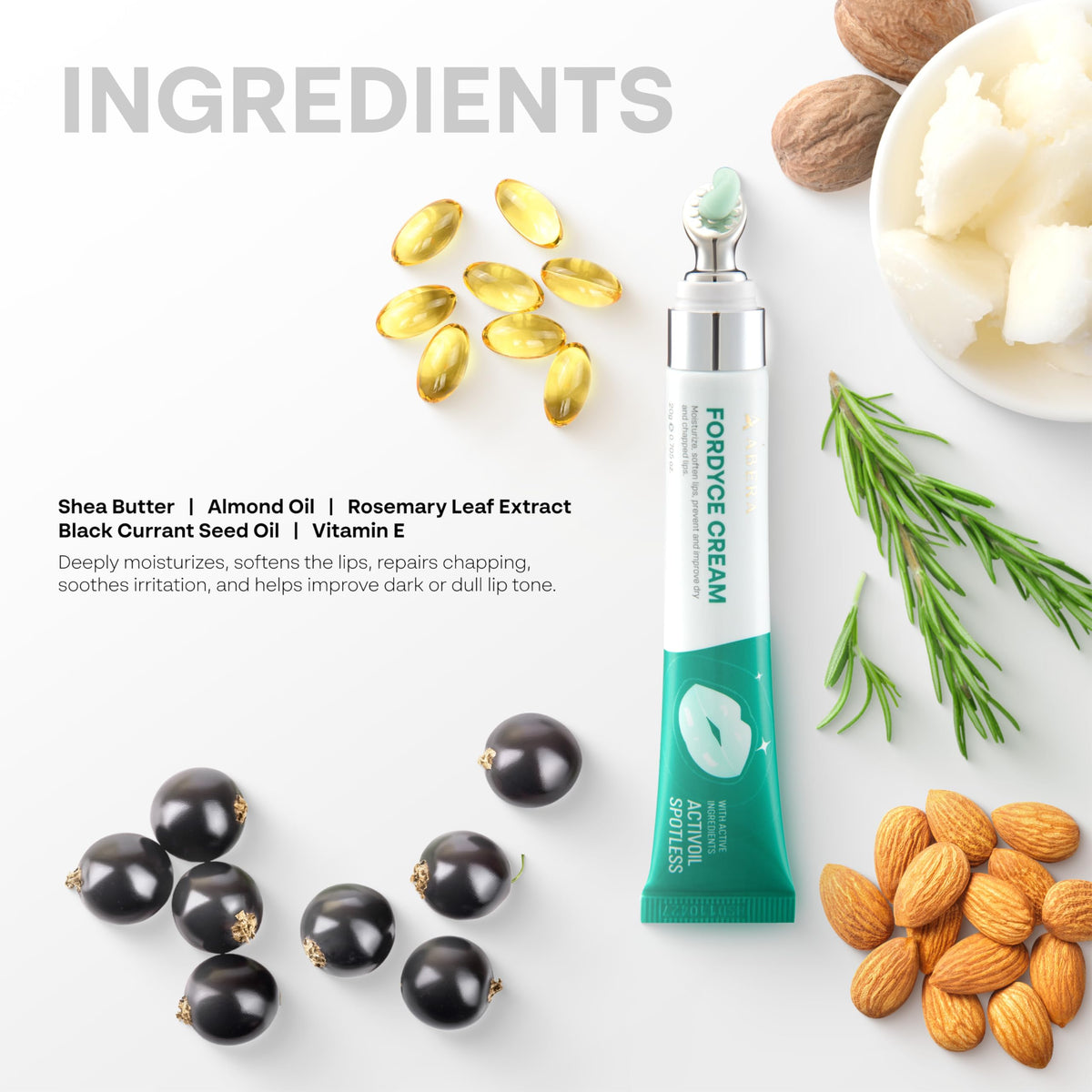ABERA cream on bathroom counter lifestyle image suggesting daily routine use