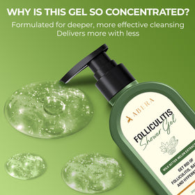ABERA applied to back in shower illustrating targeted cleansing