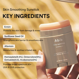 Abib product label close-up highlighting ingredients and SPF50+ protection