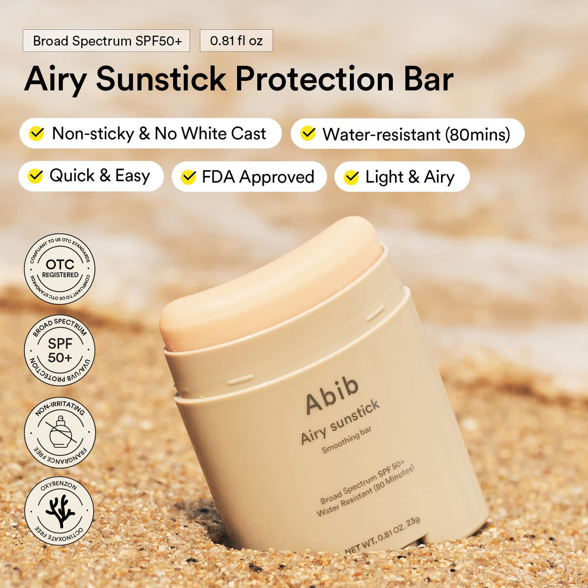 Abib sunstick open showing smooth solid stick texture for easy gliding