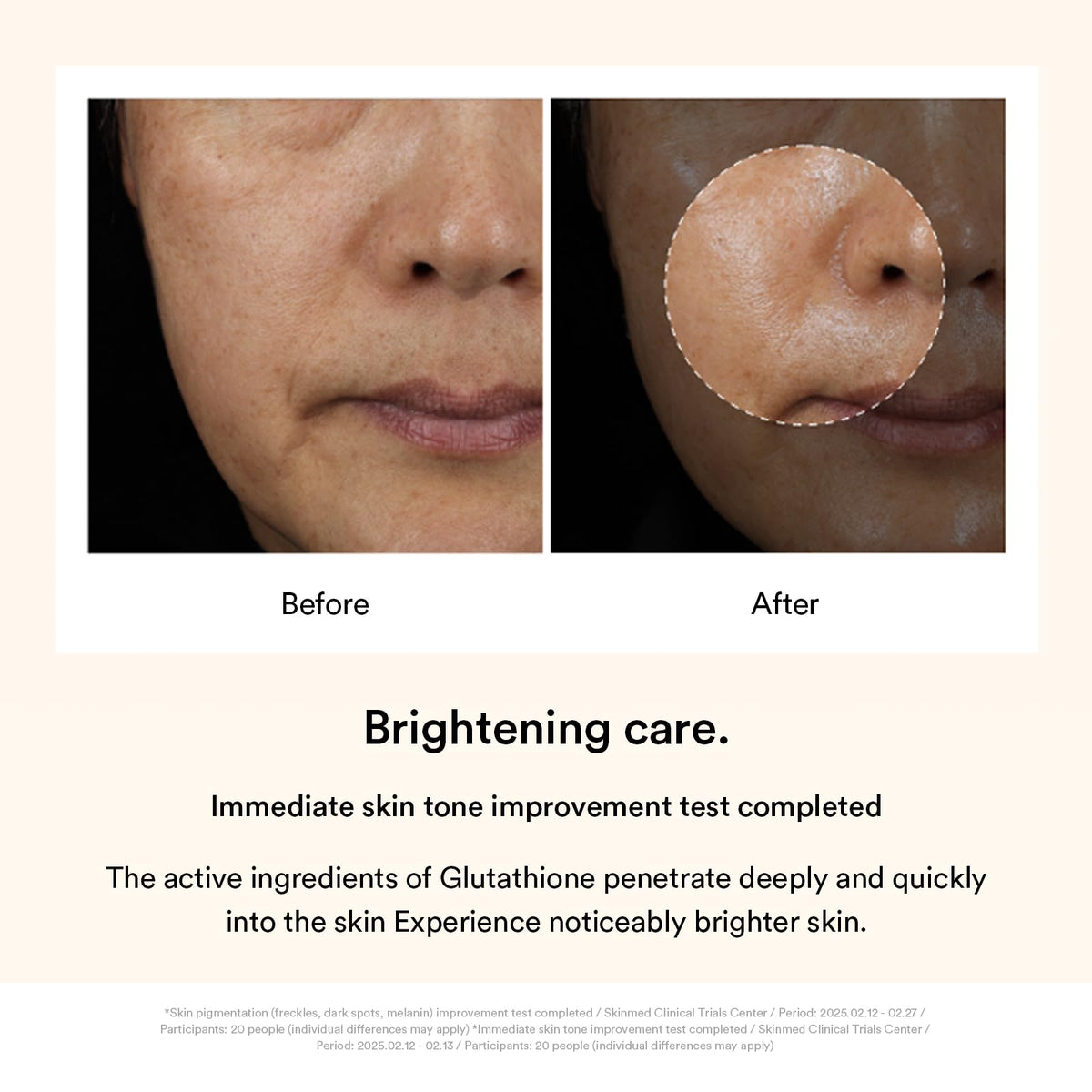 Abib before and after scale showing improved evenness and visible radiance