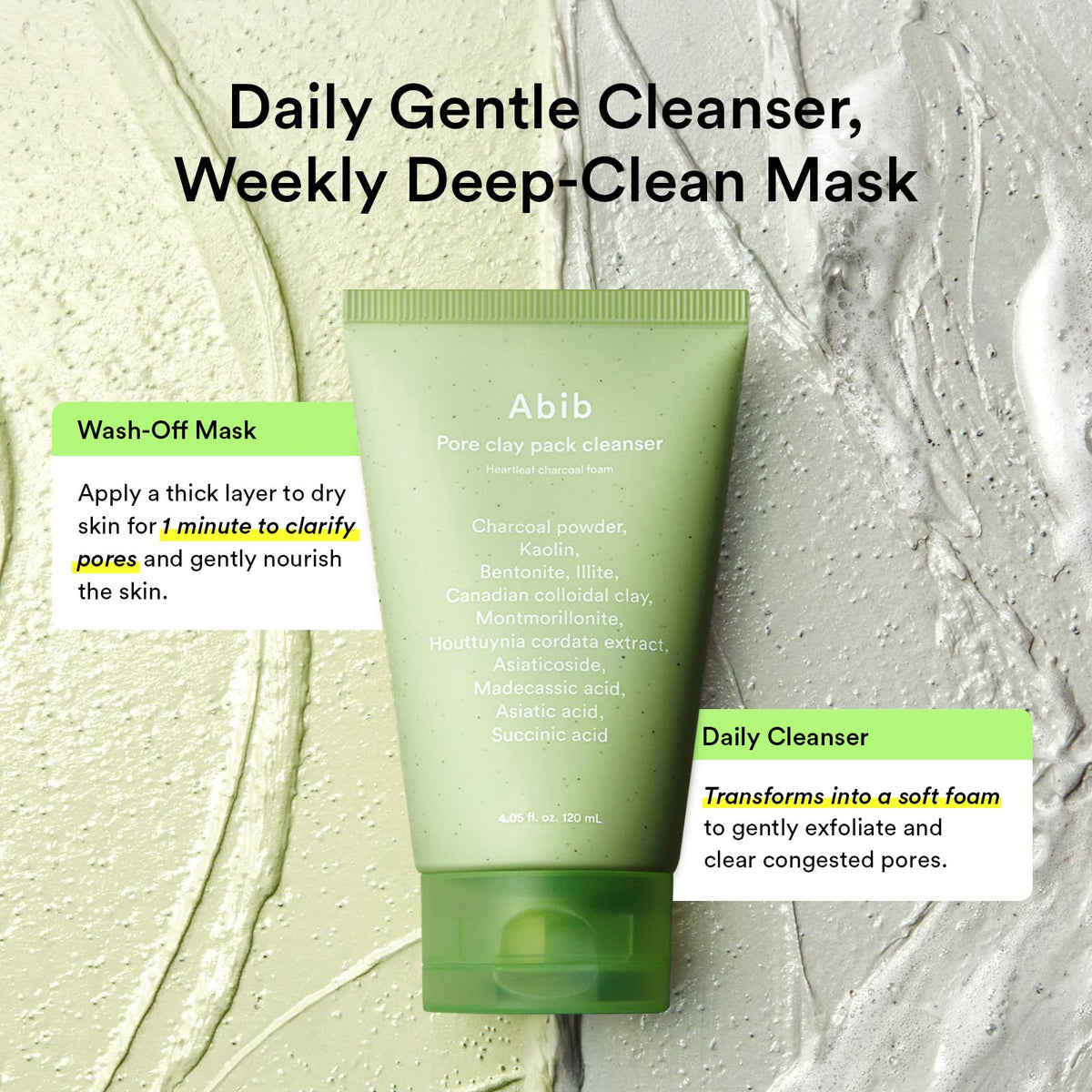 Abib clay and charcoal ingredients flatlay highlighting purifying benefits