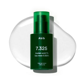 Abib clear spot serum front pump showing bottle and label benefits