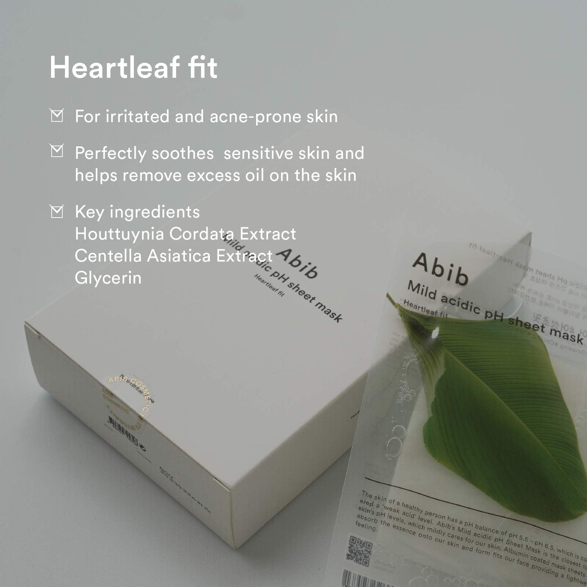 Abib ingredients label zoom showing heartleaf and pH focus