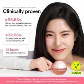 Abib ingredients scene with jar and serum emphasizing vegan collagen benefit