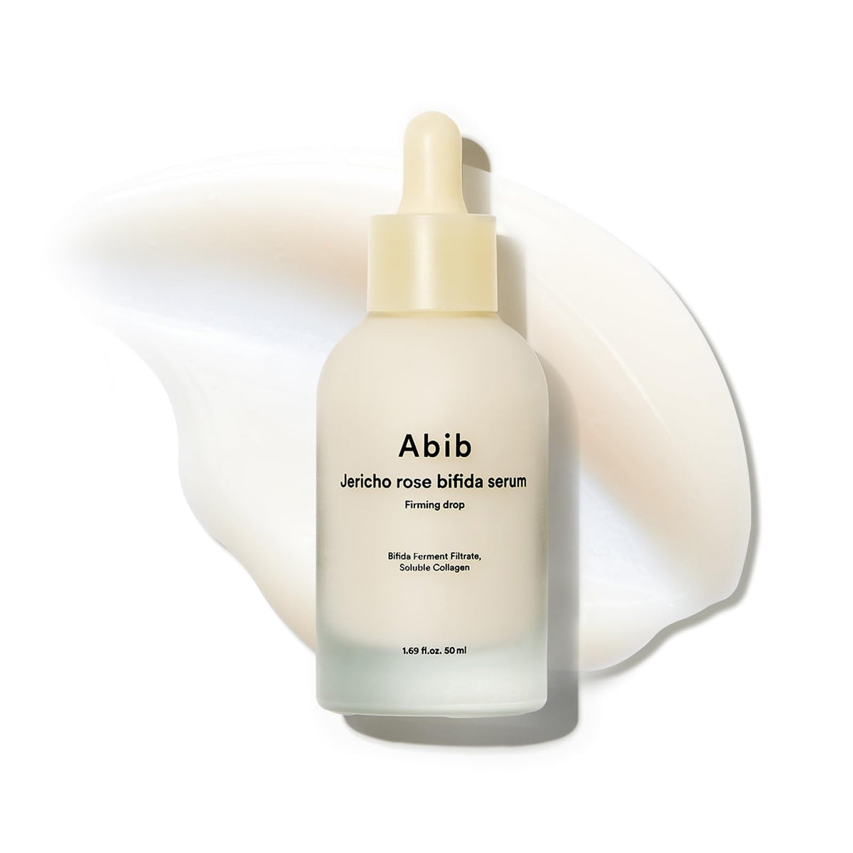 Abib bottle front view showing product and firming benefits