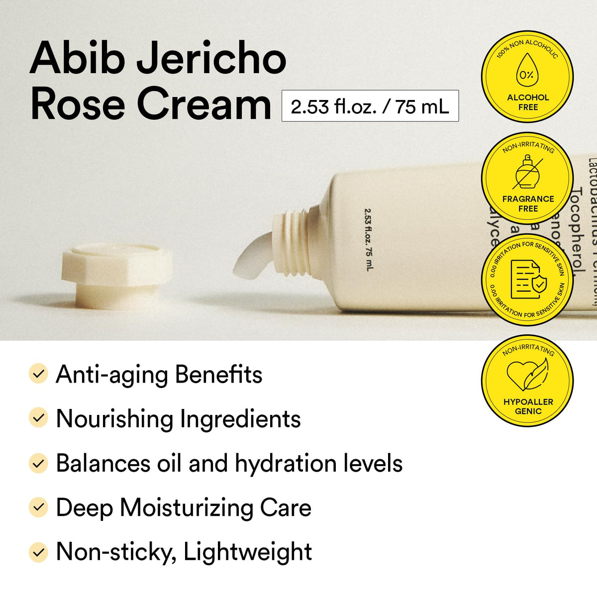 Abib Jericho Rose Cream back label close-up showing ingredients and directions