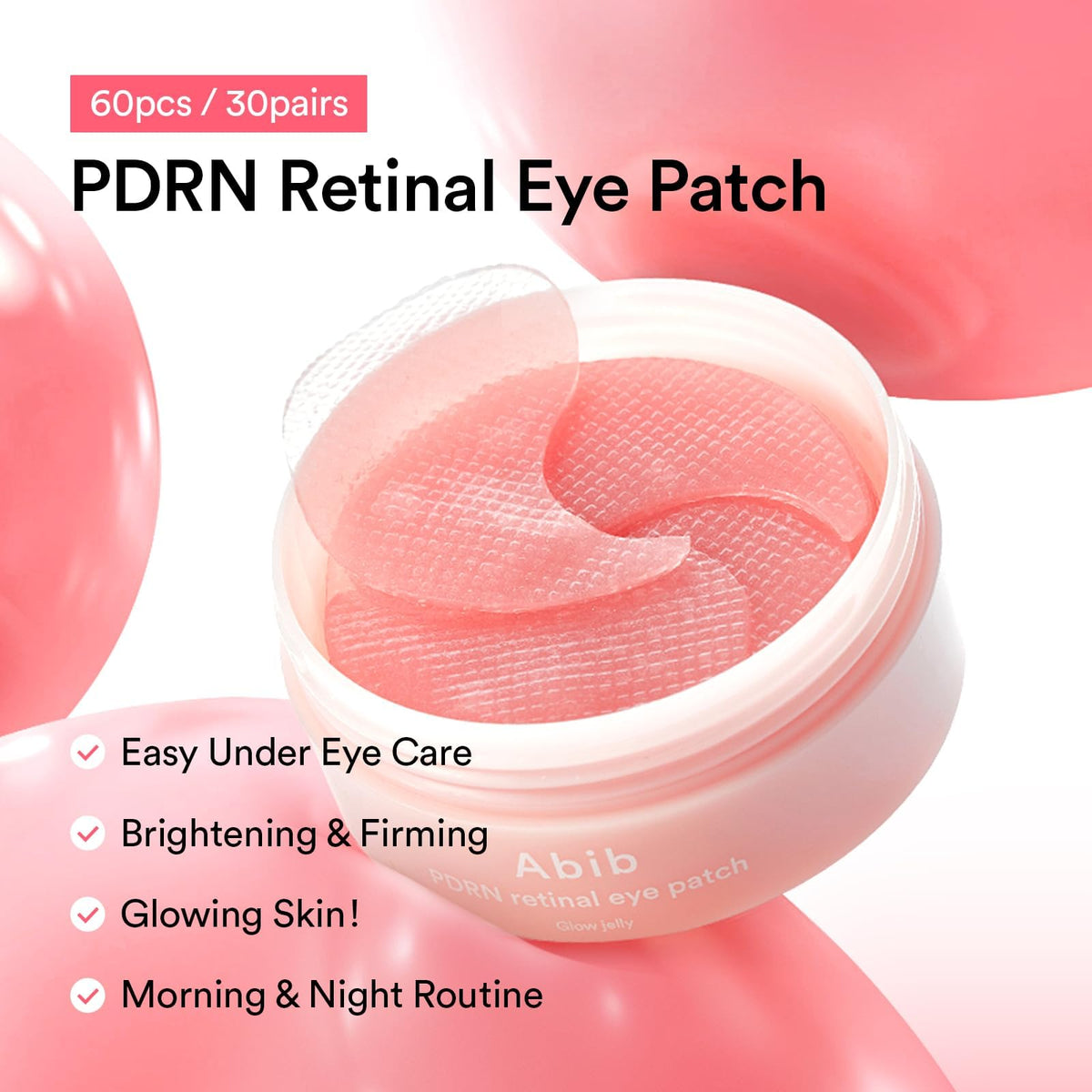 Abib patches applied under-eye on model showing secure fit and immediate refreshing effect