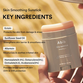 Abib sunstick applied to cheek illustrating quick touch‑ups over makeup
