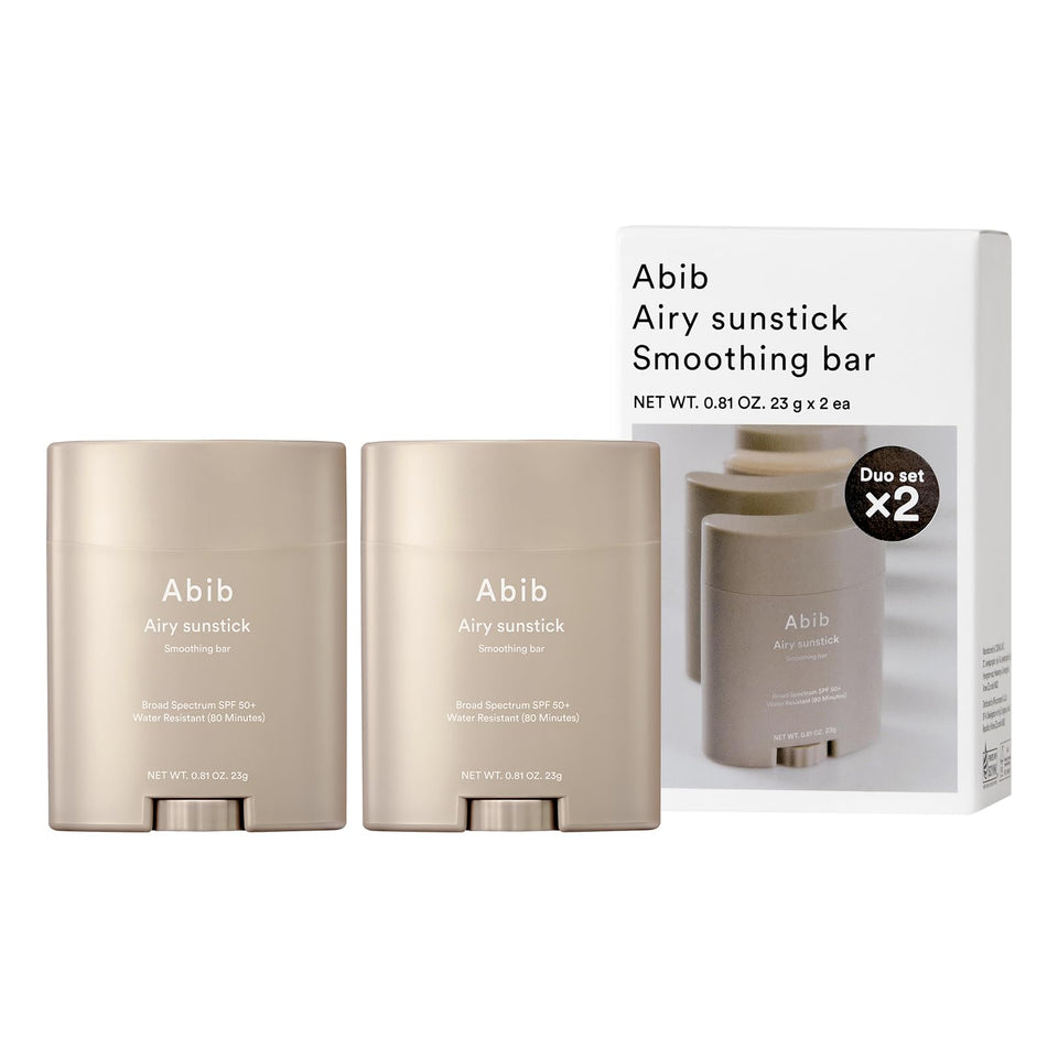 Abib sunstick front packaging showing compact duo for travel convenience