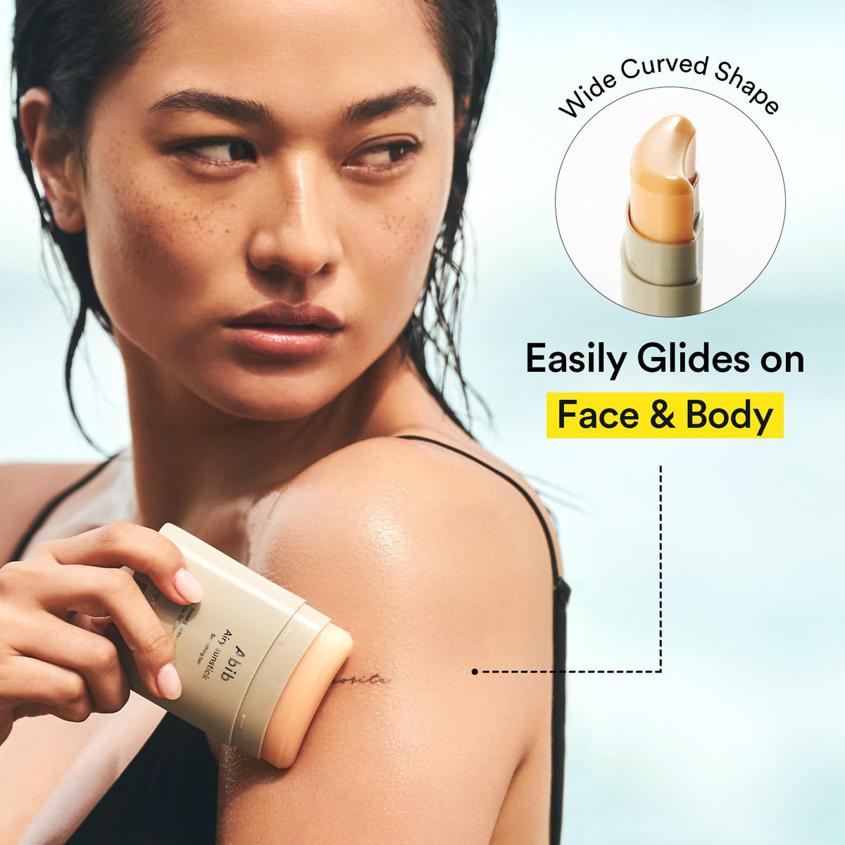 Abib sunstick label details highlighting SPF50+ broad spectrum protection