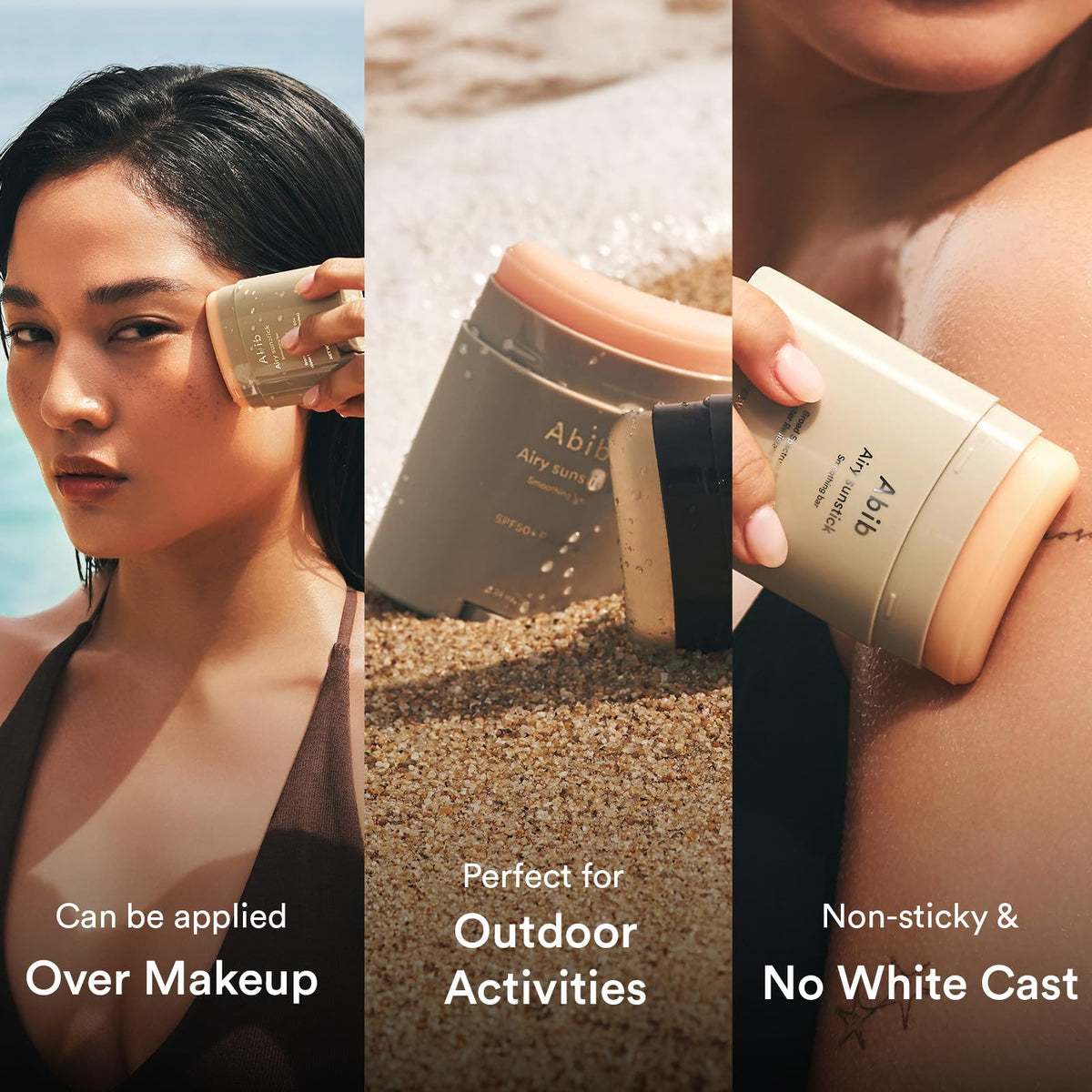 Abib sunstick on skin showing semi‑matte finish that reduces shine