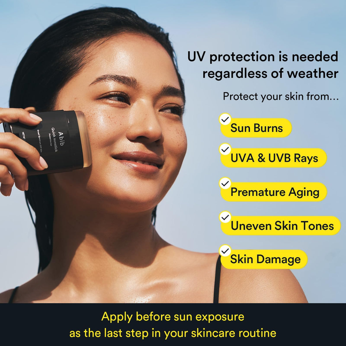 Abib sunstick in pocket showing compact size and on-the-go convenience