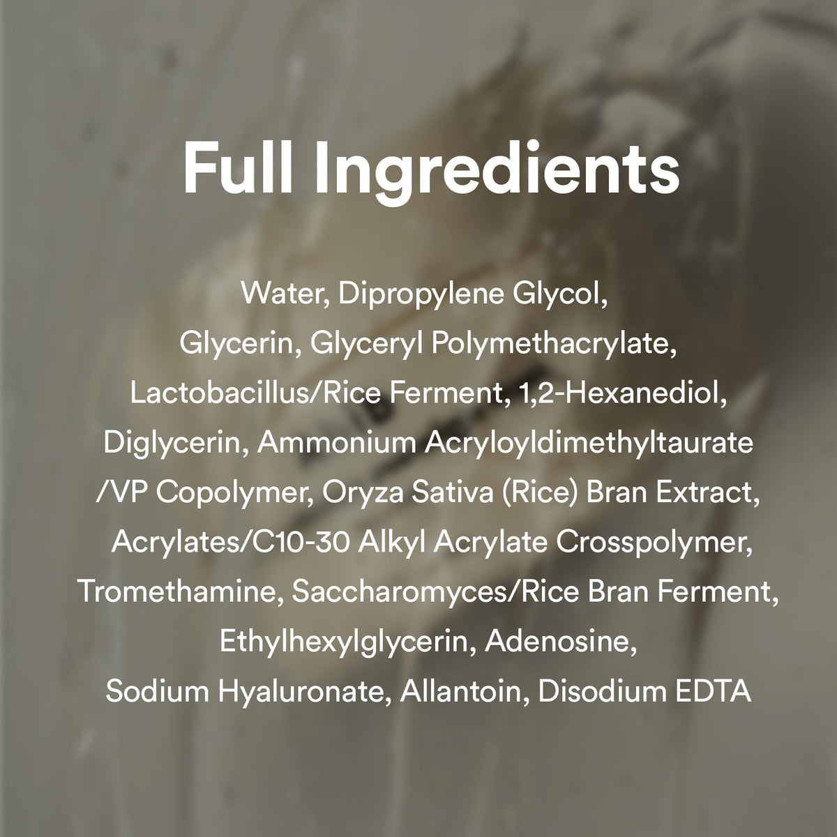 Abib ingredients card flatlay listing rice and probiotics for barrier support