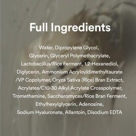 Abib ingredients card flatlay listing rice and probiotics for barrier support