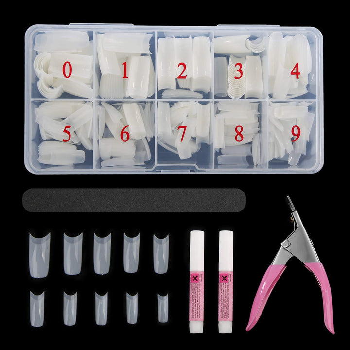 Abodhu front packaging showing full 500-piece nail kit and tools for convenience