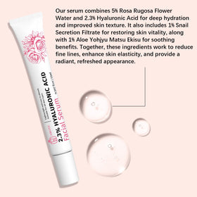 ABOTE label close-up highlighting hyaluronic acid, rosa flower water, peptides