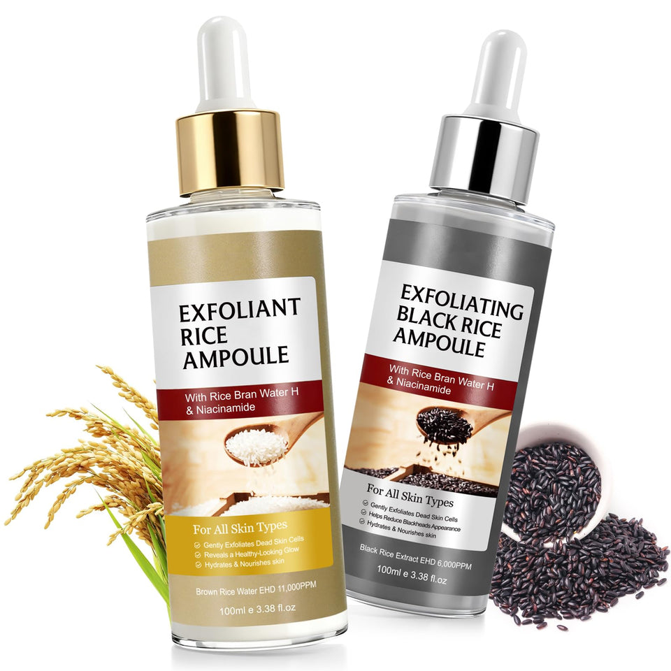 ABOUME front packaging showing both white and black rice bottles, shop-ready presentation