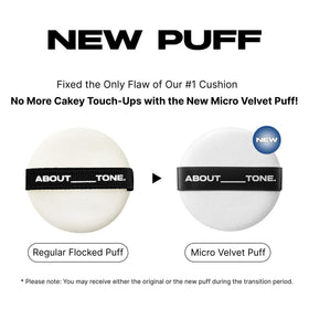 ABOUT TONE close-up of pressed powder texture revealing fine blurring particles