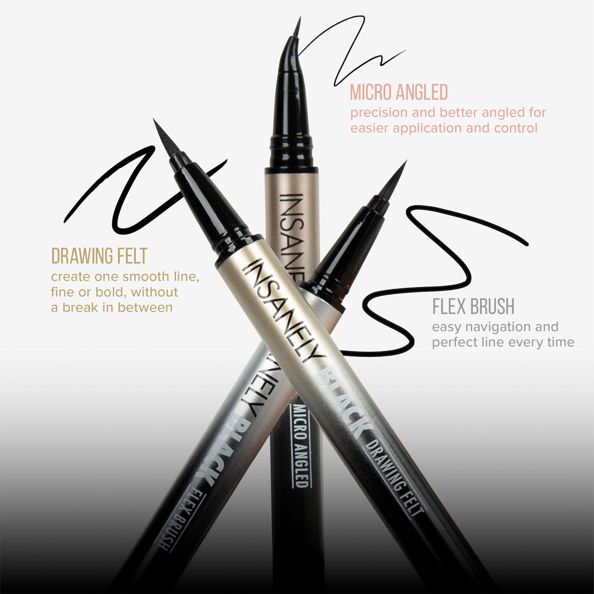 Absolute New York eyeliner applied creating a sharp wing for long-lasting wear