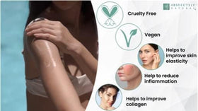 Absolutely Natural bottle beside aloe leaf indicating soothing ingredients