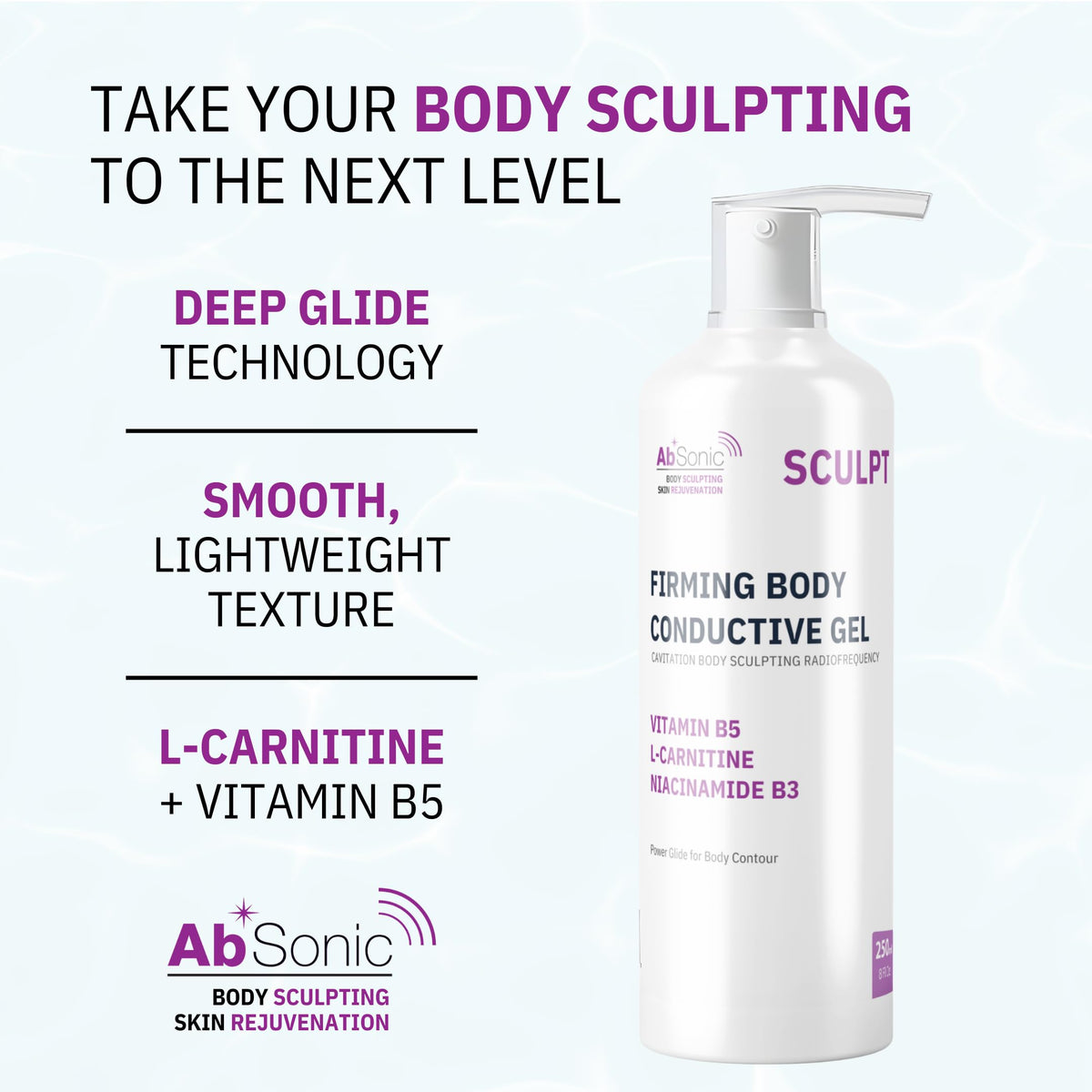 Absonic bottle on treatment table ready for professional body sculpting use
