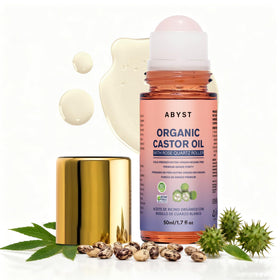 ABYST glass roll-on bottle front view showing sleek design and portability