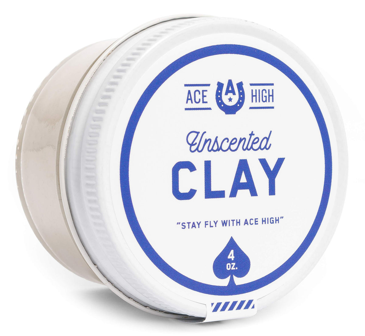 ace high jar front view showing unscented clay labeled and ready