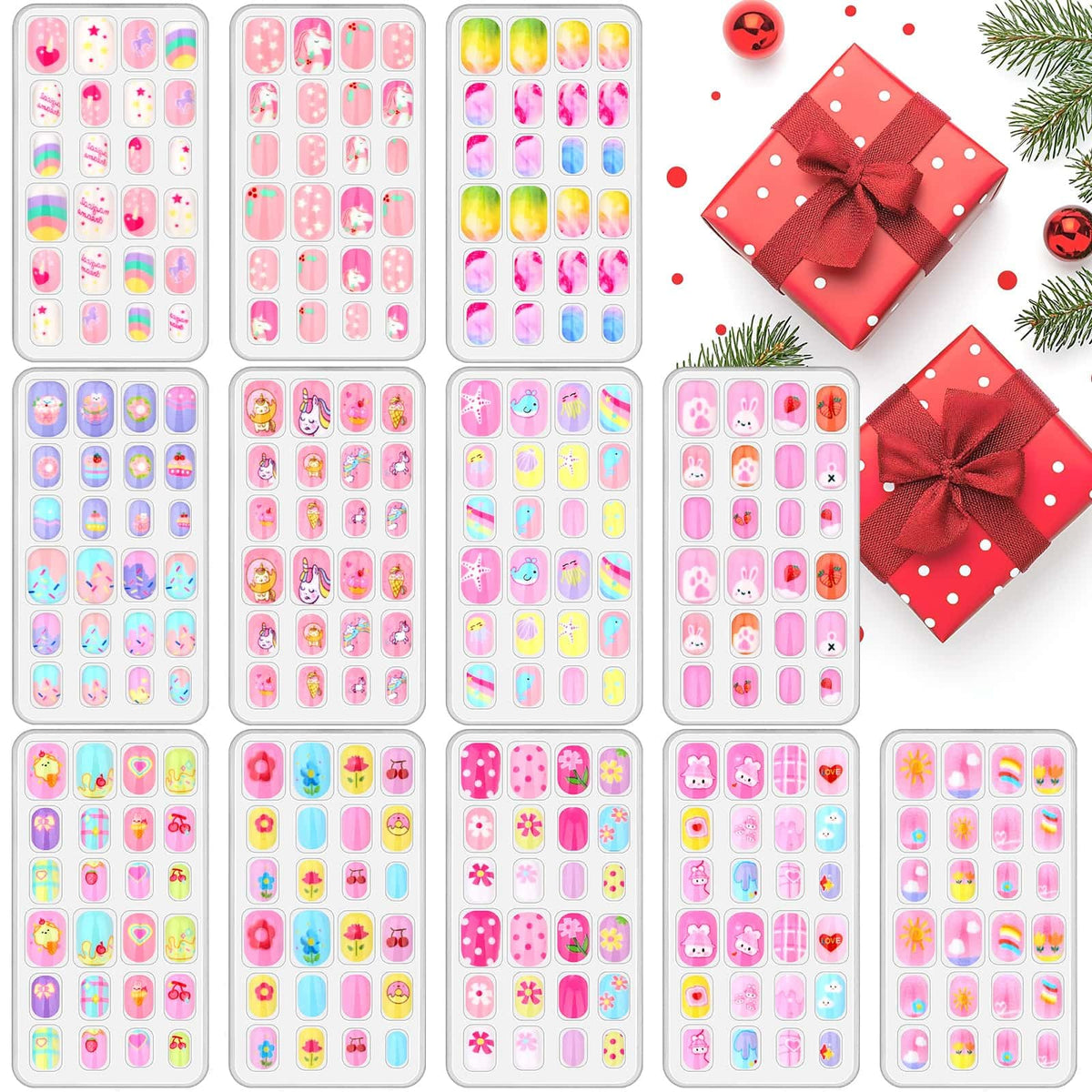 Acejoz front packaging showing full 288-piece kids nail set and colorful designs for easy gifting