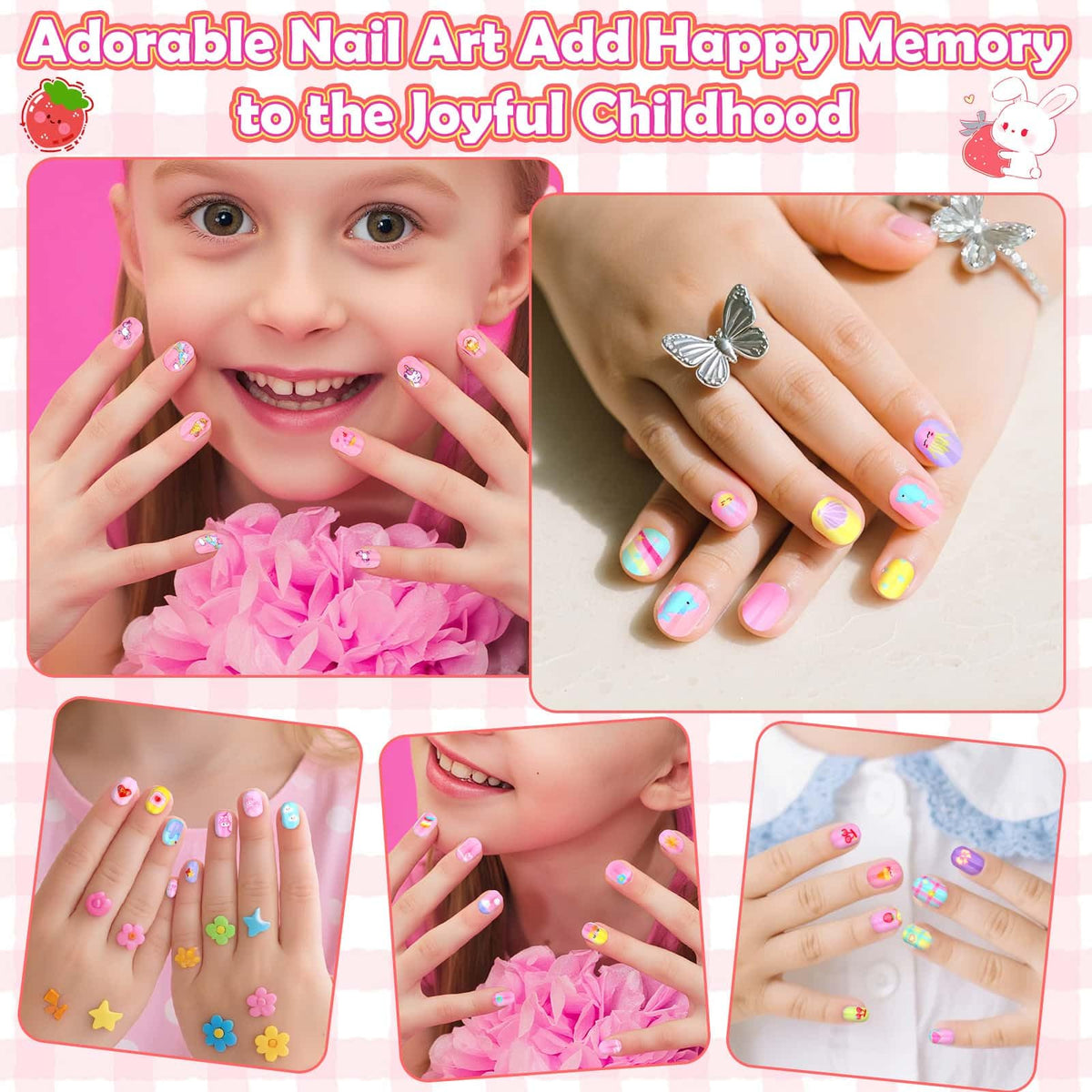 Acejoz young girl wearing matched nails smiling to show confident play-ready style