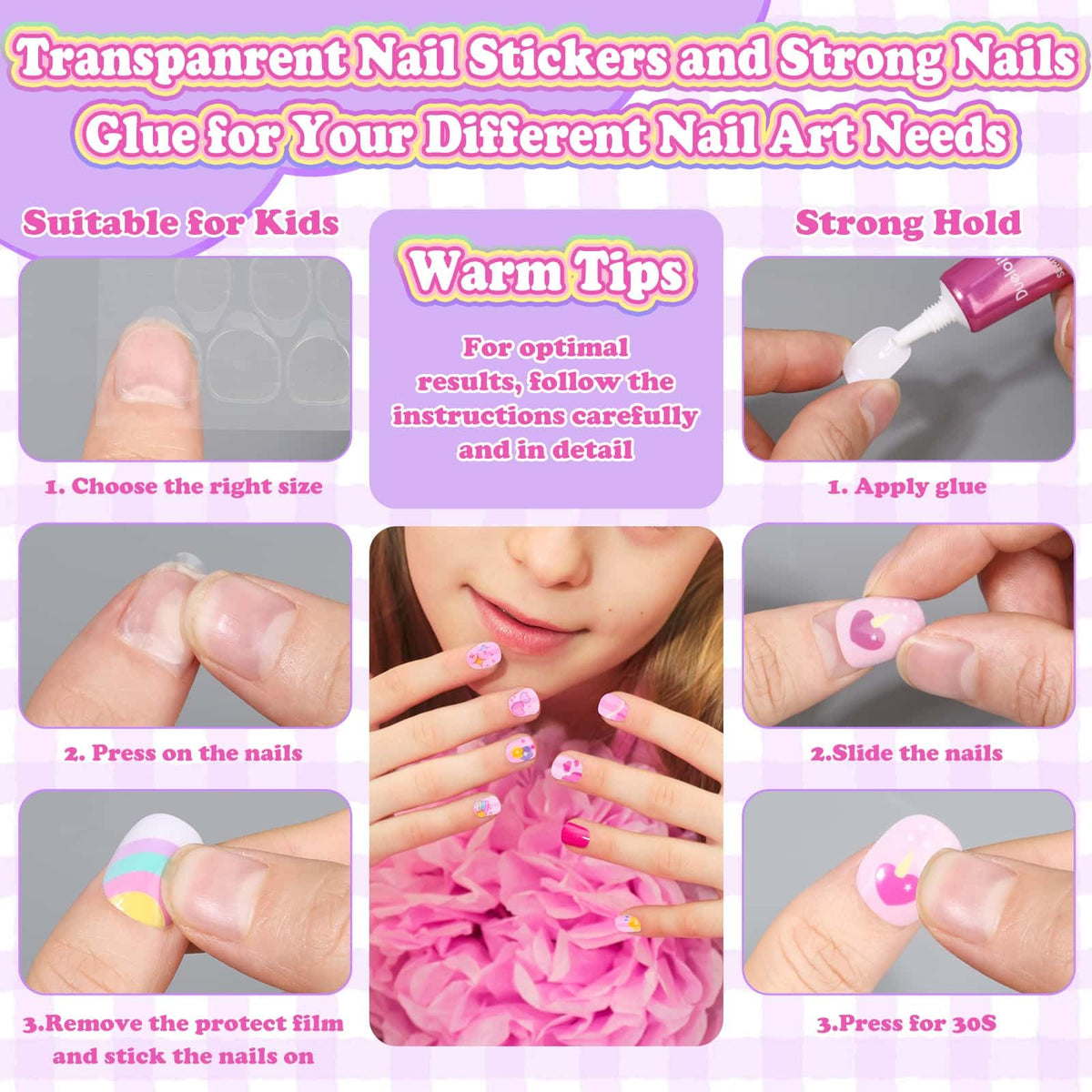 Acejoz nails applied on a kid's hand demonstrating quick wearable fun and cute look