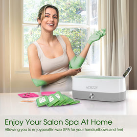 Achzzy in a spa scene showing hands and feet relaxation benefit
