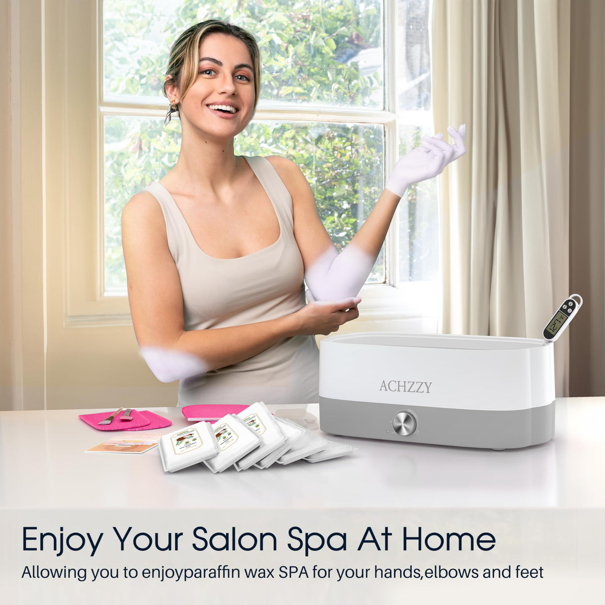 achzzy paraffin in a spa setting suggesting relaxation and skin-softening benefit