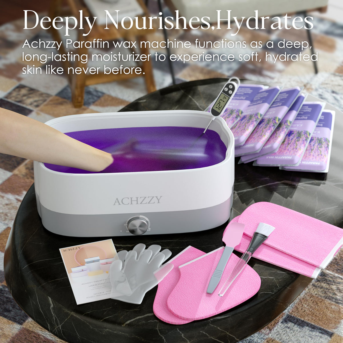 Achzzy paraffin melting inside the bath demonstrating fast melt for multiple refills