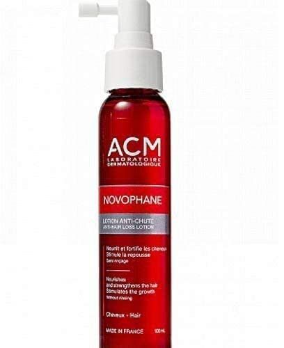 ACM Novophane lotion drop on fingertip showing lightweight texture benefit
